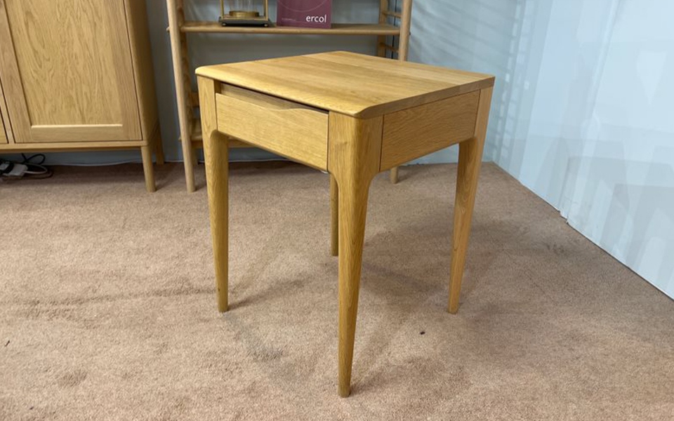 Ercol Romana Lamp Table
One Drawer, Light Solid Oak
W:45cm D45cm H:59cm
Was £859 Now £559